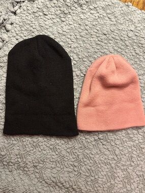 Women’s Rib Knit Beanie Duo — Black & Pink Set of Two